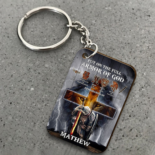 Personalized Man Warrior Of God Put On The Full Armor of God Ephesians 6-10 Wooden Keychain