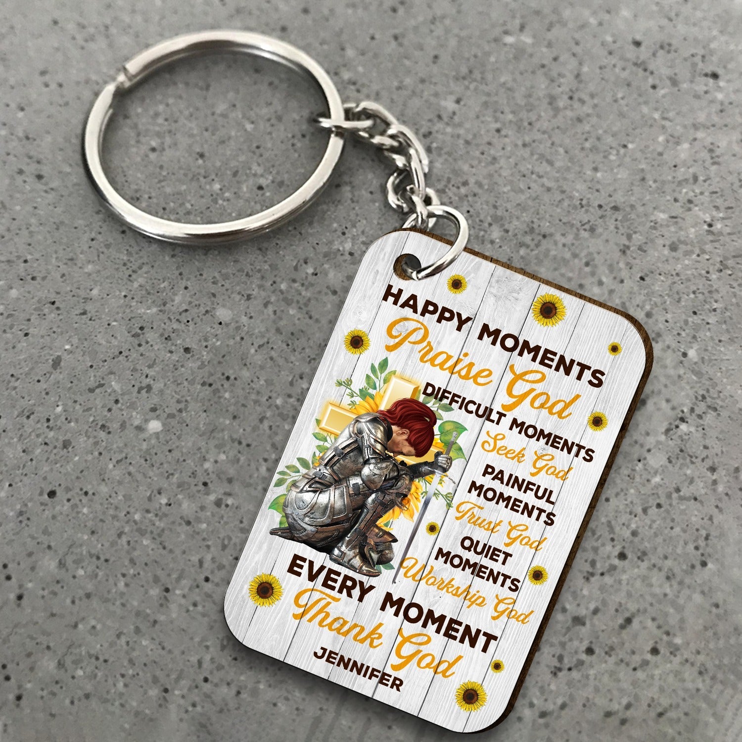 Personalized Woman Warrior Of God Happy Moments Praise God Difficult Moments Seek God Quiet Moments Wooden Keychain